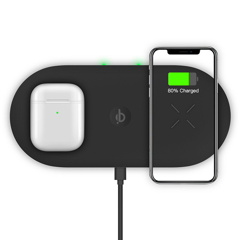 

Bakeey 2 в 1 двойное сиденье Qi беспроводное зарядное устройство 10 Вт быстрая зарядка док-панель для iPhone XS 11Pro Hu