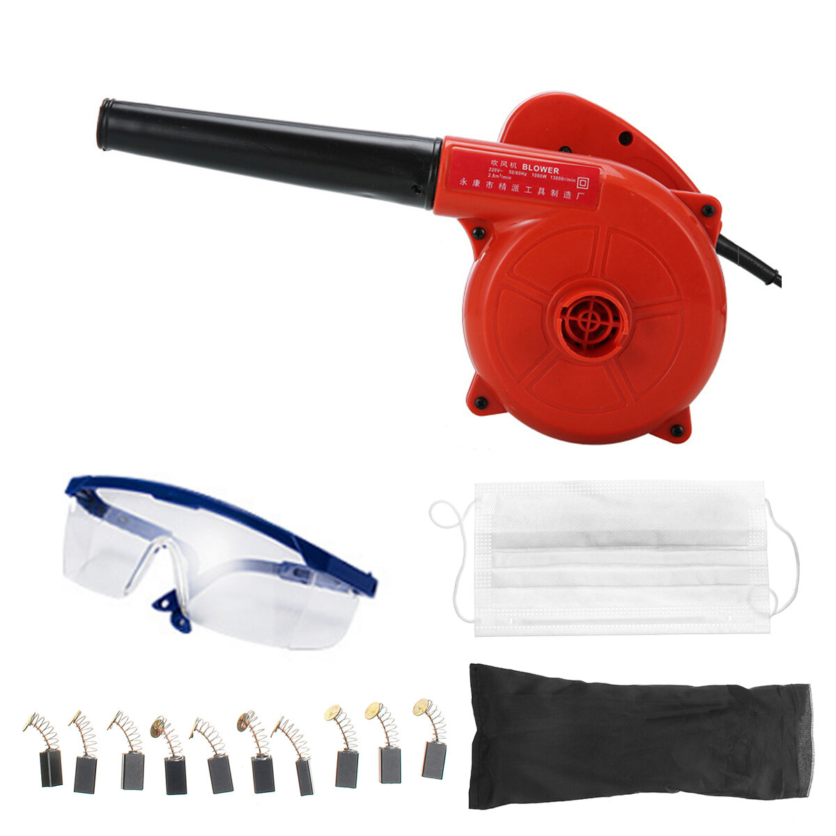 220V 500W Electric Air Blower Handheld Computer Cleaning Machine Home Car Dust Vacuum Cleaner W/ Mask & Goggles & 10pcs