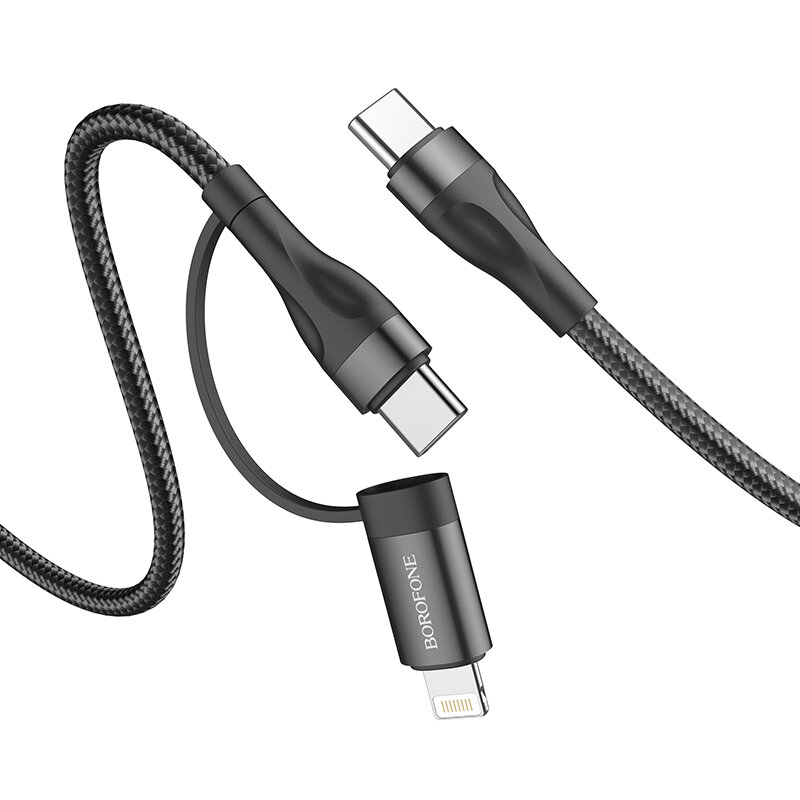 BOROFONE BX61 2 In 1 USB-C naar USB-C/iP-poort Kabel Snel opladen Datatransmissie Snoer Lijn 1 m lan