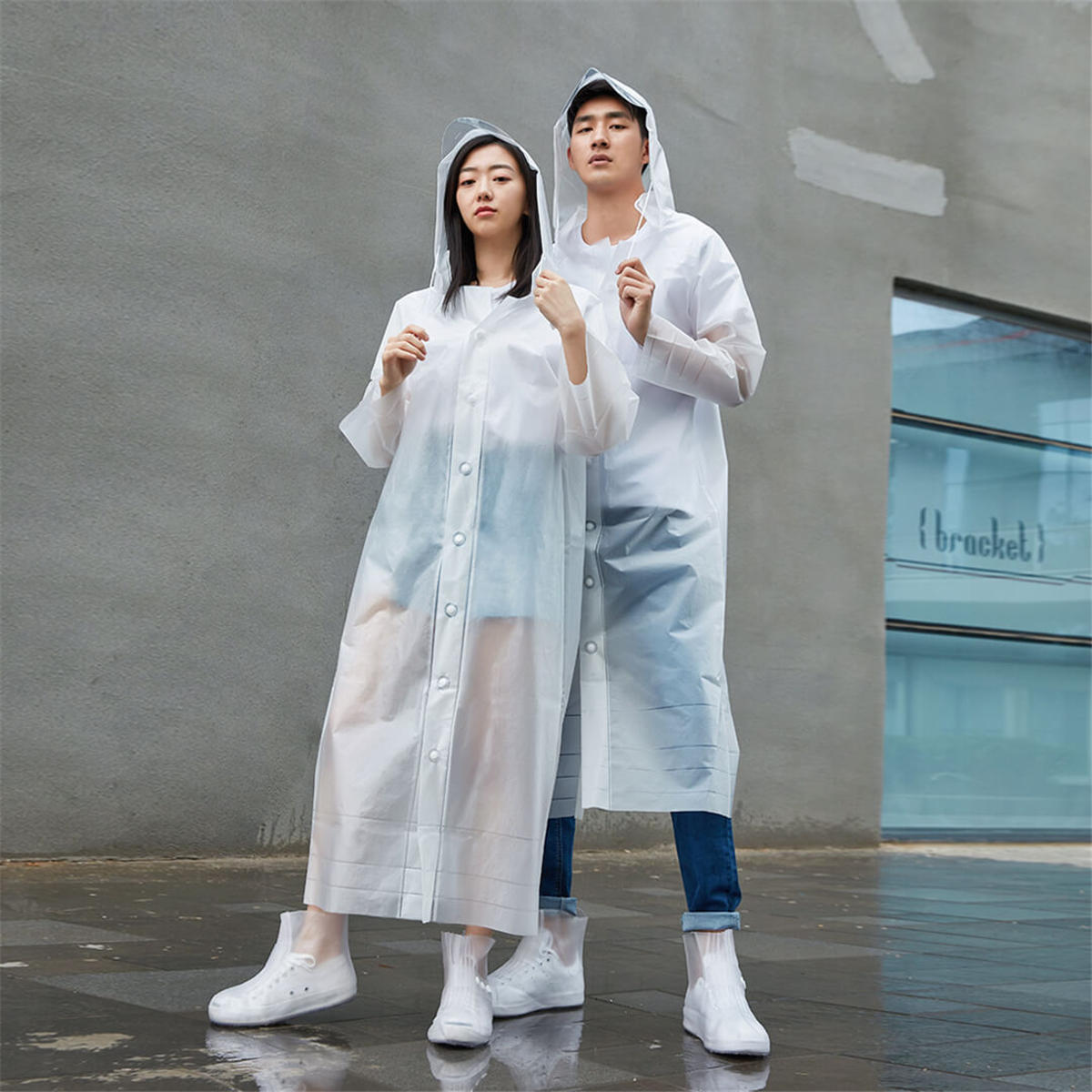 Frosted Transparent Rain Coat Raincoat With Detachable Hat Casual Cut For Men And Women from