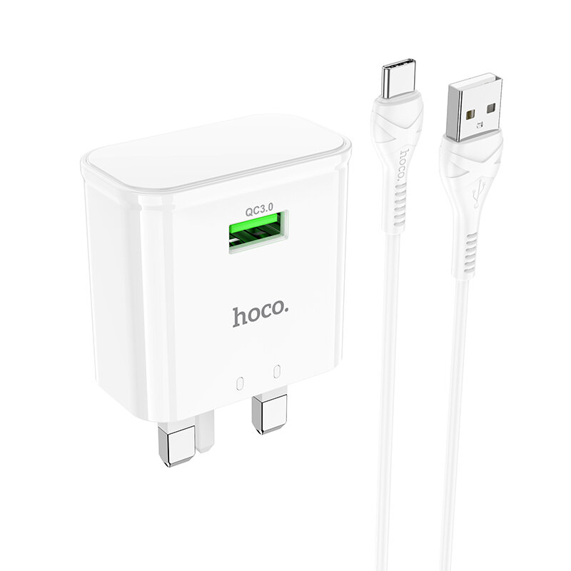 HOCO C92B QC3.0 18W UK Plug Snellader met Micro USB Type-C Kabel voor Xiaomi Mi9 HUAWEI Mate30 Pro v