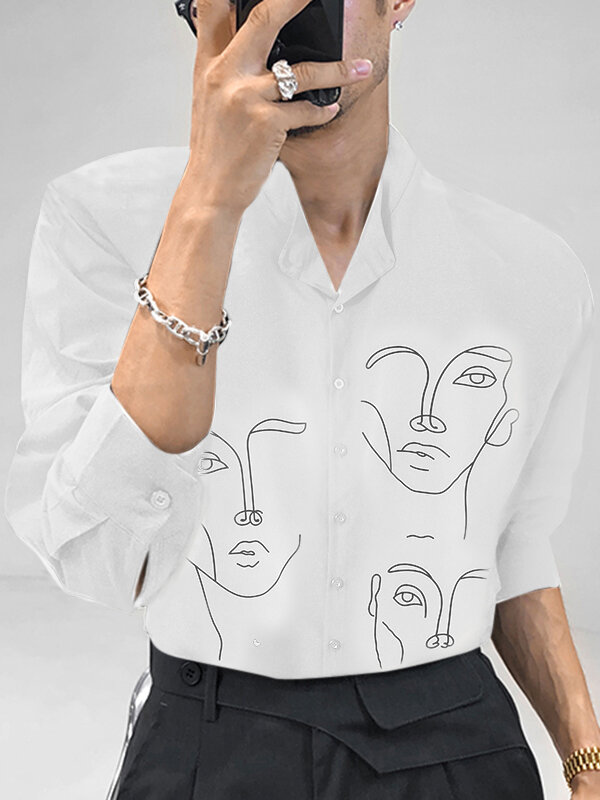 

Mens Abstract Face Print 3/4 Sleeve Shirt