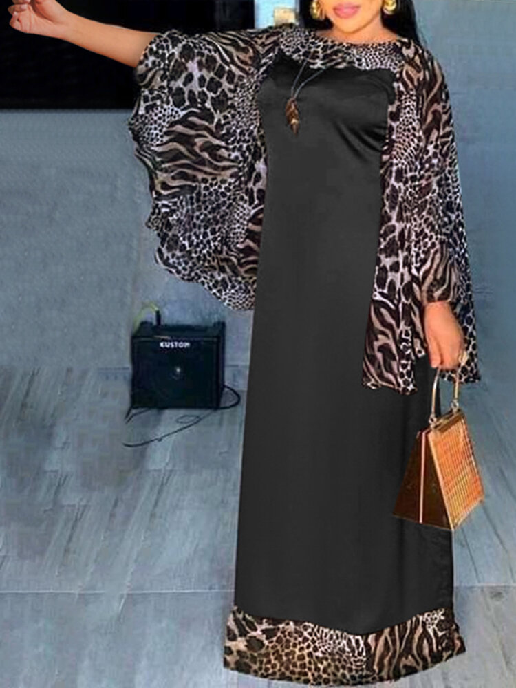Luipaardprint Splicing Leisure Casual vakantie maxi-jurk voor dames