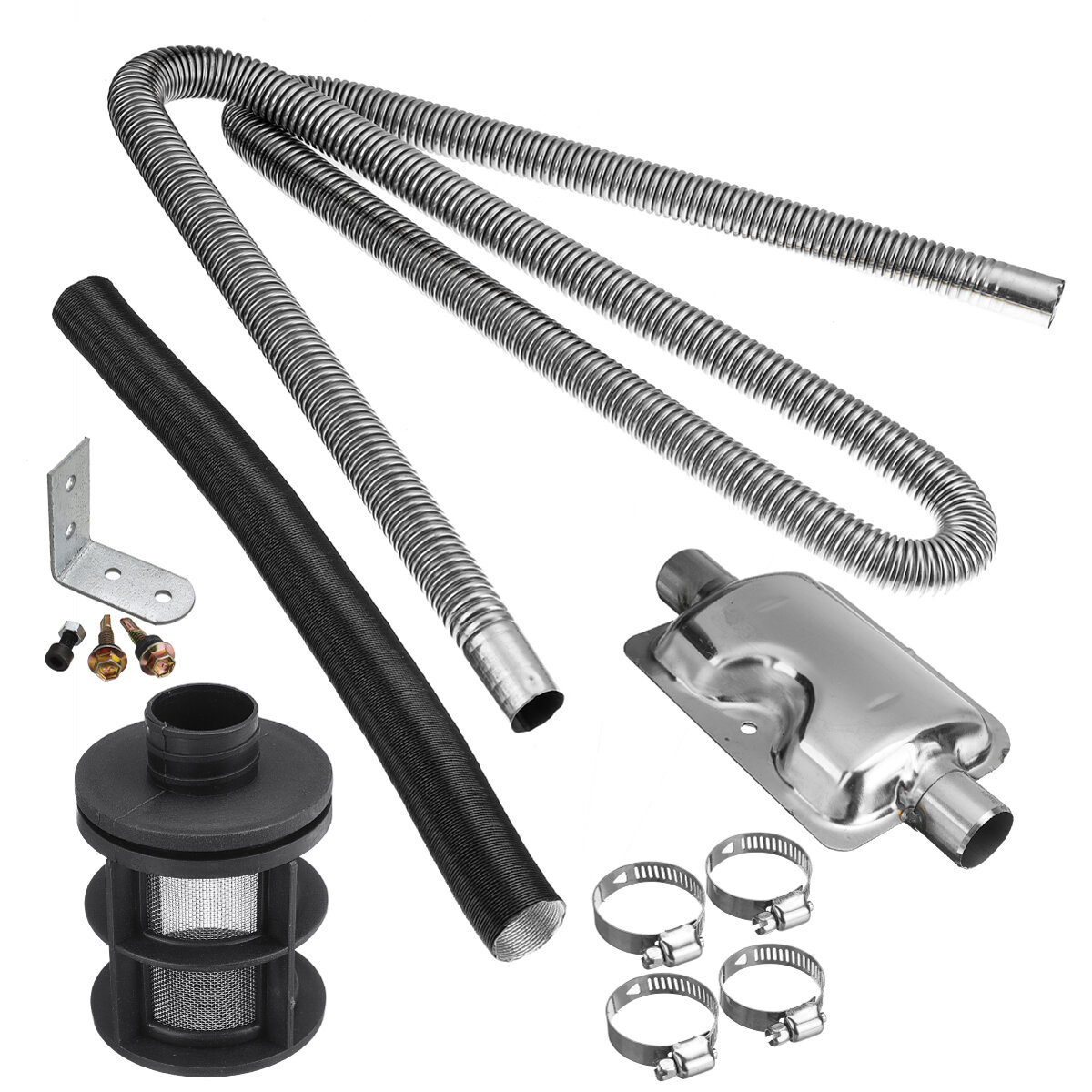 

Stainless Exhaust Muffler Silencer Clamps Bracket Gas Vent Hose Portable 180cm Pipe Silence For Air Diesel Heater