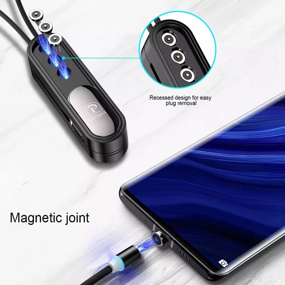 Oatsbasf 3 in 1 Mini Keychain Magnetic Micro USB Type-C Fast Charging Cable for Samsung Galaxy S21 Note S20 ultra Huawei