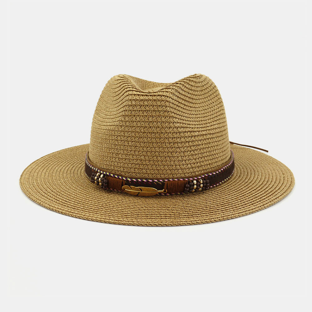 Unisex zonnebrandcr?me Travel Beach Sun Hat Elegant Seaside Jazz Hat Straw Hat