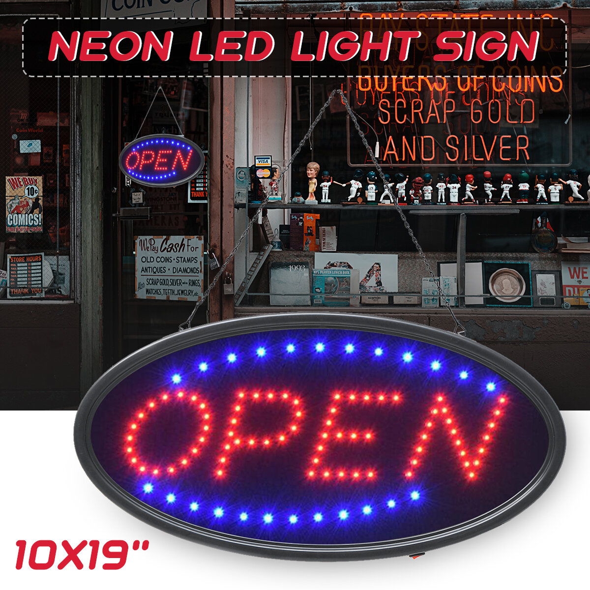 معلقة مفتوحة LED تسجيل إعلان نيون ضوء مع وميض للأعمال بار مخزن الاتحاد الأوروبي / US التوصيل