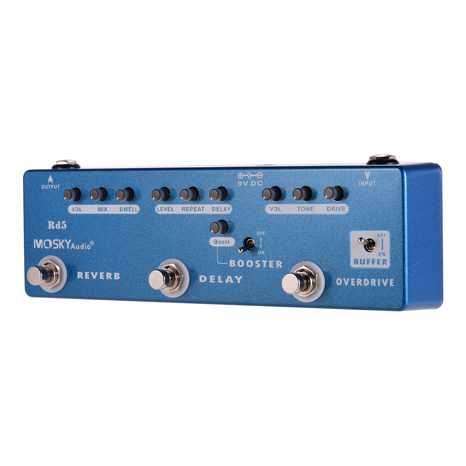 MOSKY RD5 5-in-1 gitaareffectpedaal Reverb + Delay + Booster + Overdrive + Buffer Full Metal Shell m