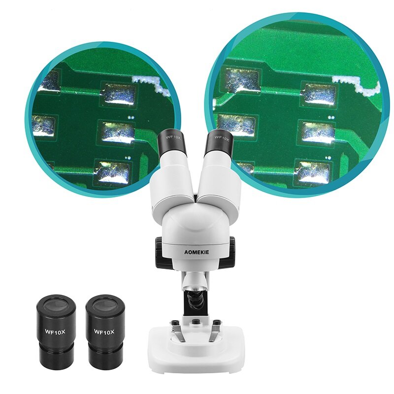 

AOMEKIE 20X Binocular Stereo Microscope Top LED HD Image PCB Solder Phone Repair Specimen Mineral Watching Tool with Eye