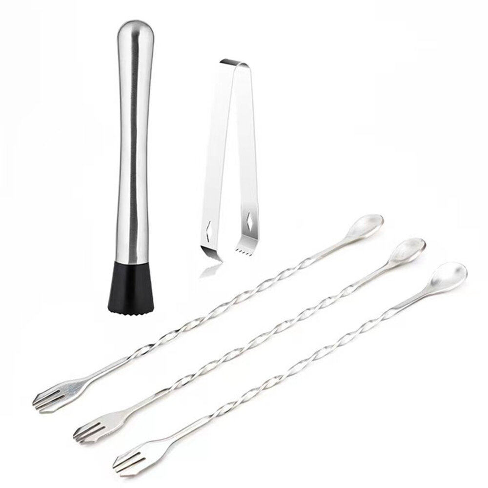 

Cocktail Shaker Set Professional Bar Stainless Steel Mixer Accessories Bartender Kit MuddlerIce Tongs
