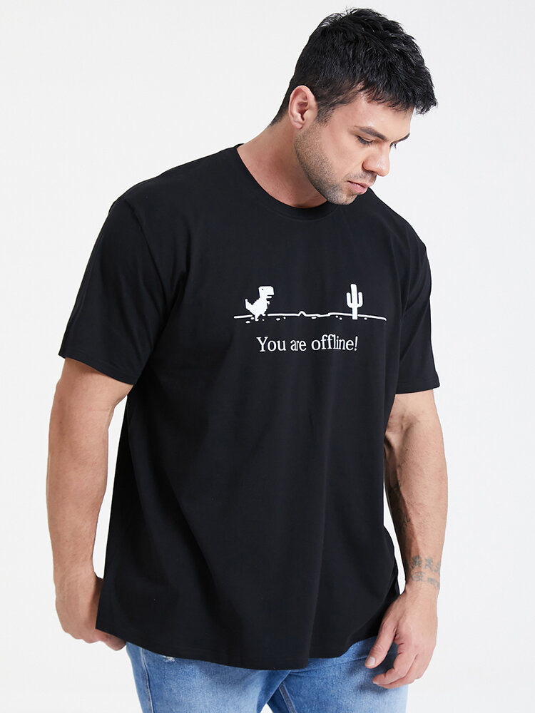 Plus size heren cartoon dinosaurus slogan print 100% katoen korte mouw T-shirts