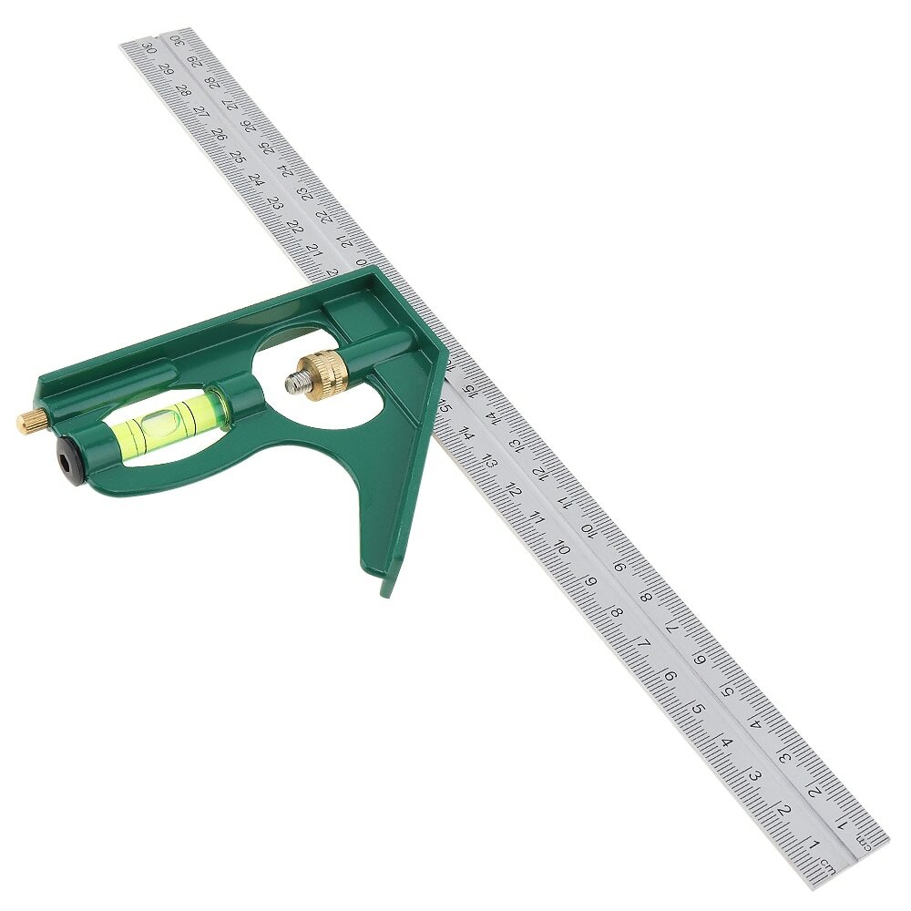 12 inch 300mm Adjustable Combination Square Angle Ruler 45 / 90 Degree with Bubble Level Multi-functional Measuring Tool