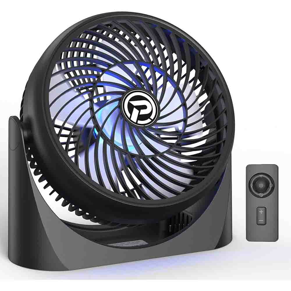 

[EU Direct] 8 inch Table Fan with Remote, USB Powered Desk Fan with 7-Color Atmosphere Light , 3 Strong Speeds & 360° Ad