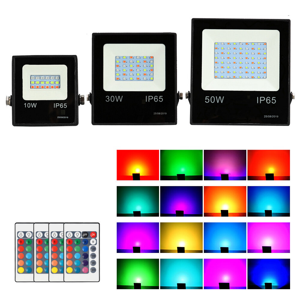 

LED Floodlight 10W/30W/50W RGB 16 Colors Led Spotlight with Remote Control Outdoor Waterproof Reflector Garden Light