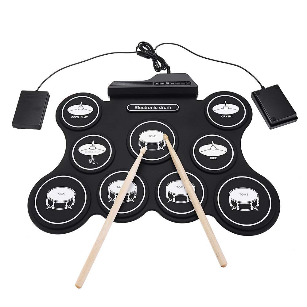 iword G4009 9 Pads Electronic Drum Portable Roll Up Drum Kit USB MIDI Drum with Drumsticks Foot Peda