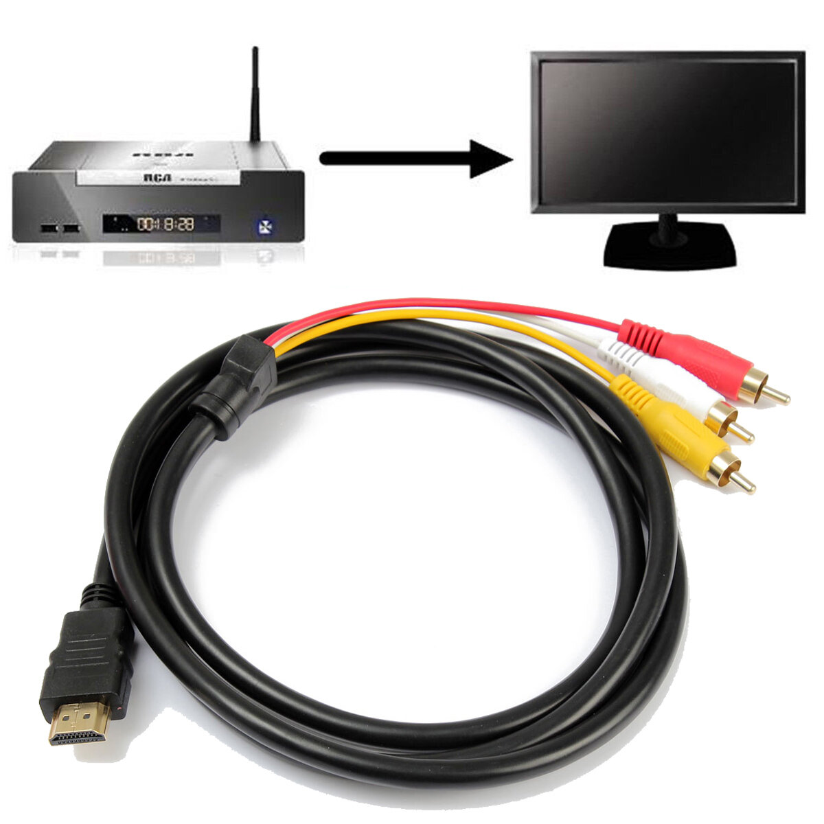 1080p hdmi male to 3rca audio video av output transmit cable adapter 1 .