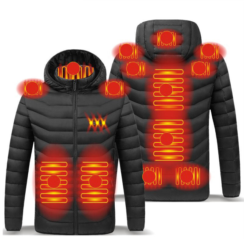 TENGOO® 11 Areas Heating Jacket Men 3-Modes Adjust Electric Heated Coat Thermal Hoodie Jacket For Winter Sport Skiing Cycling