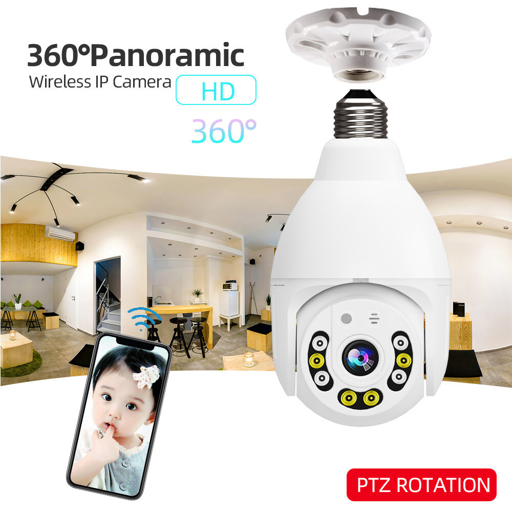 

GUUDGO V380 8 LED WIFI E27 Bulb Dome Camera PTZ AP Hotspot Dual Light 4 infrared + 4 White Light Night Vision with Base