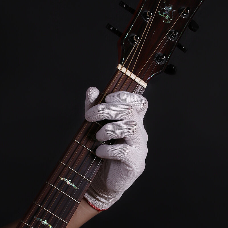 Enkele dunne witte gitaarhandschoenen Fingertip Anti Pay Nylon Handschoenen voor snaarinstrument ele