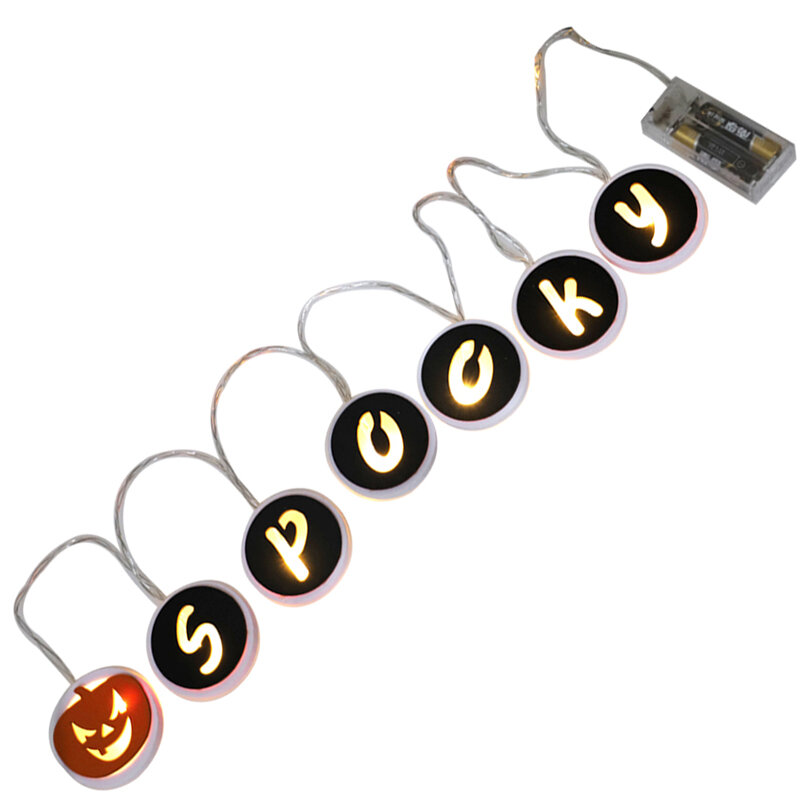 Houten SPOOKY alfabet Evil Pumpkin Pattern LED Light String Halloween Hanger Ambachten Voor Home Par