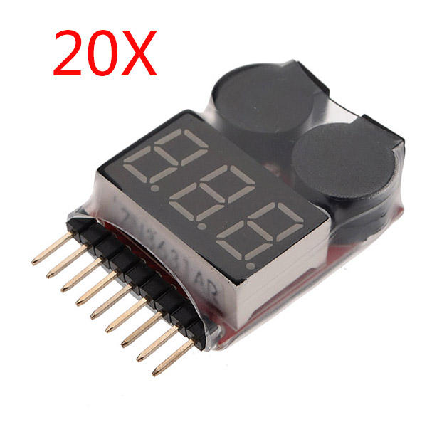 20 x 2 in 1 Lipo Battery Low Voltage Tester 1S-8S Zoemeralarm