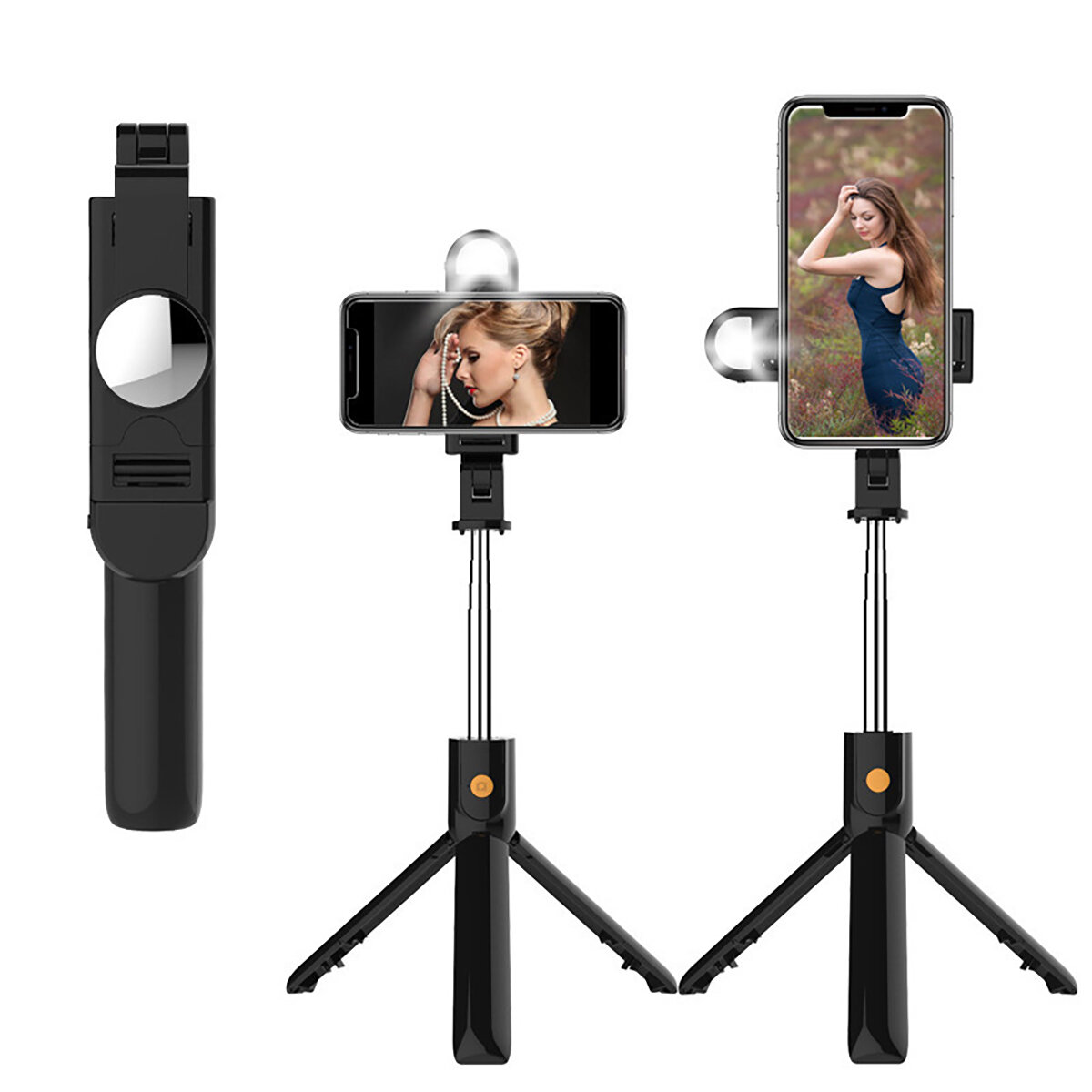 K10 / K10S Uitschuifbare Bluetooth-statief Selfie Stick met 2-versnellingen traploos dimlicht LED-vu