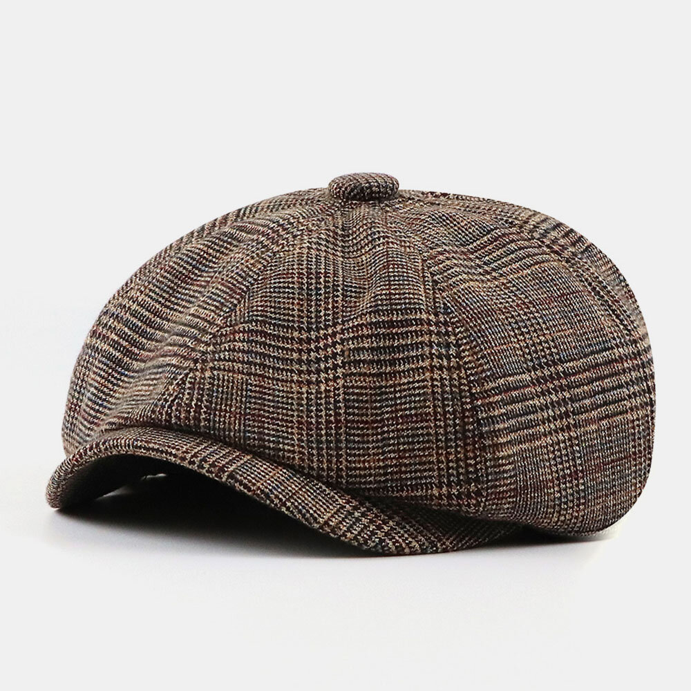 

Men Retro Lattice British Style Autumn Winter Keep Warm Octagonal Hat Newsboy Hat