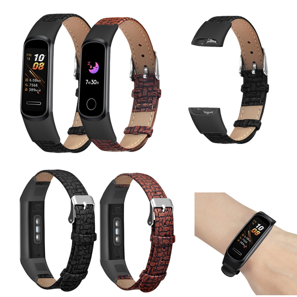 Bakeey geweven patroon lederen horlogeband vervangende horlogeband voor Huawei band 4 Honor 5i Smart