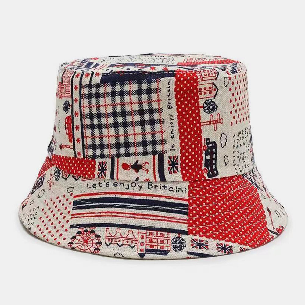 

Unisex Canvas Colored Cartoons Geometry Pattern Casual Sunshade Bucket Hat