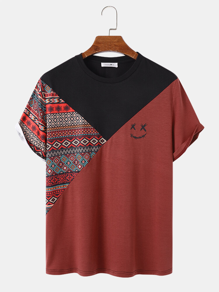 T-shirts met geometrische print en patchwork voor heren met korte mouwen