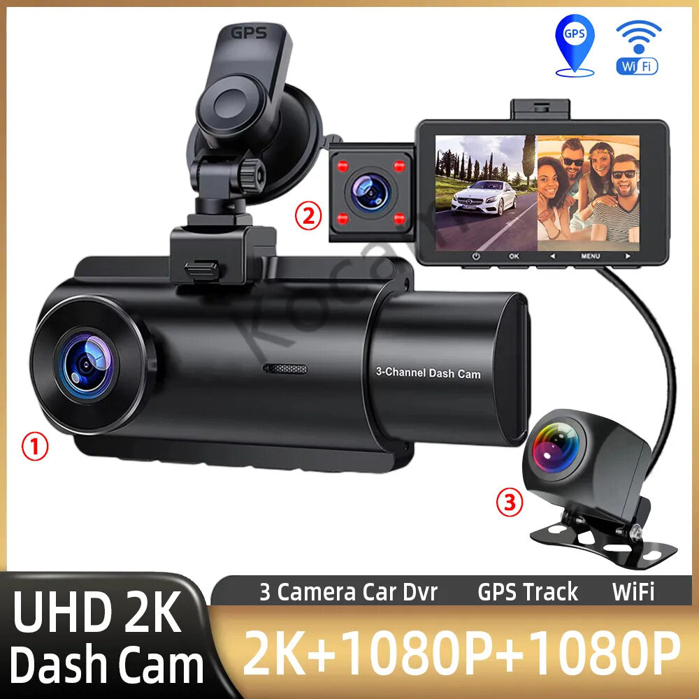 

3 Channel Dash Cam Car Dash Camera With GPS WiFi IR Night Vision Camcorder