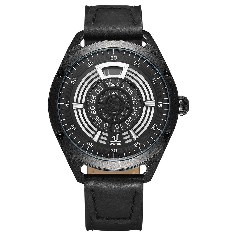 WEIDE UV1701 Unique Design Men Wrist Watch Leather Strap Casual Style Quartz Watch