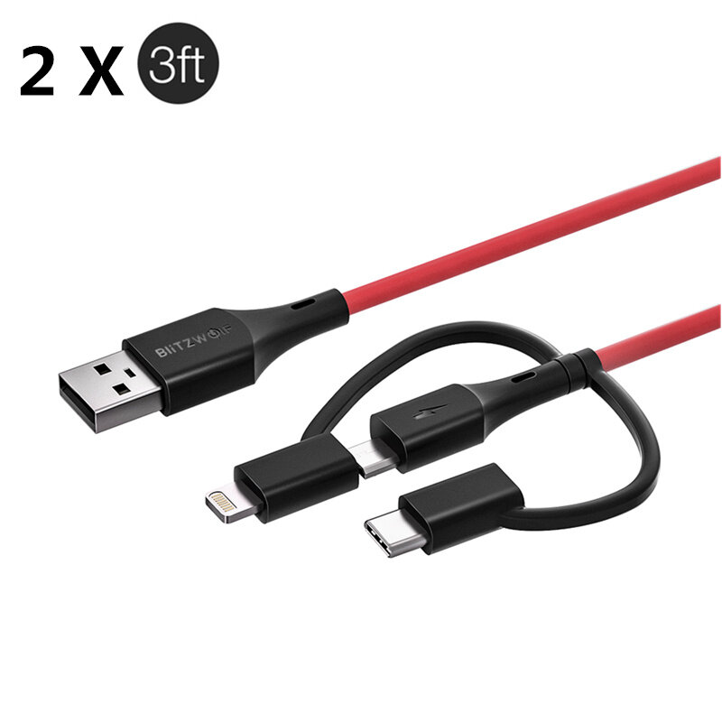 

[2 Pack] BlitzWolf® BW-MT4 3 in 1 Type-C Lightning Micro USB Data Cable With MFI Certified 3ft/0.91m for Samsung Galaxy