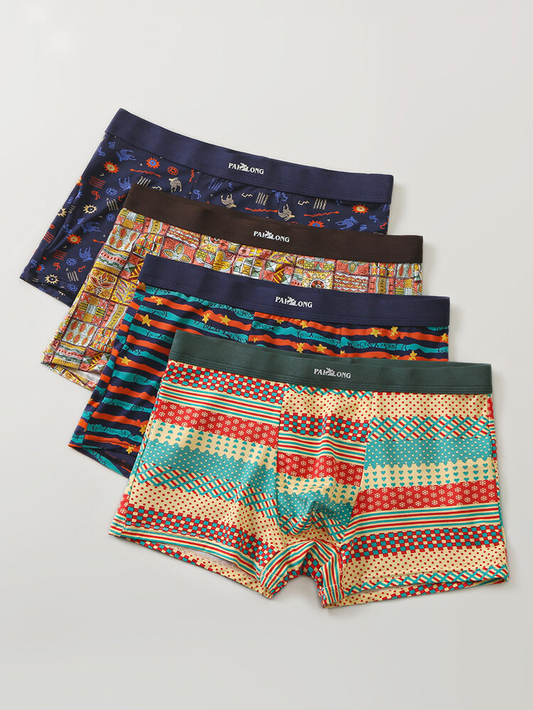 

Mens Colorful Print Multipacks Cotton Breathable Underwear U Convex Boxer Briefs