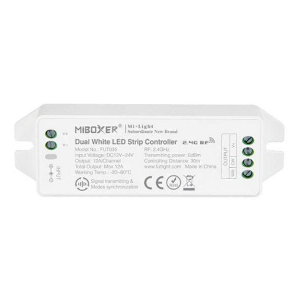 MiBoxer FUT035 (ge?pgraded) 2,4 GHz 4-zone LED-controller voor kleurtemperatuur Dual White Strip Lig