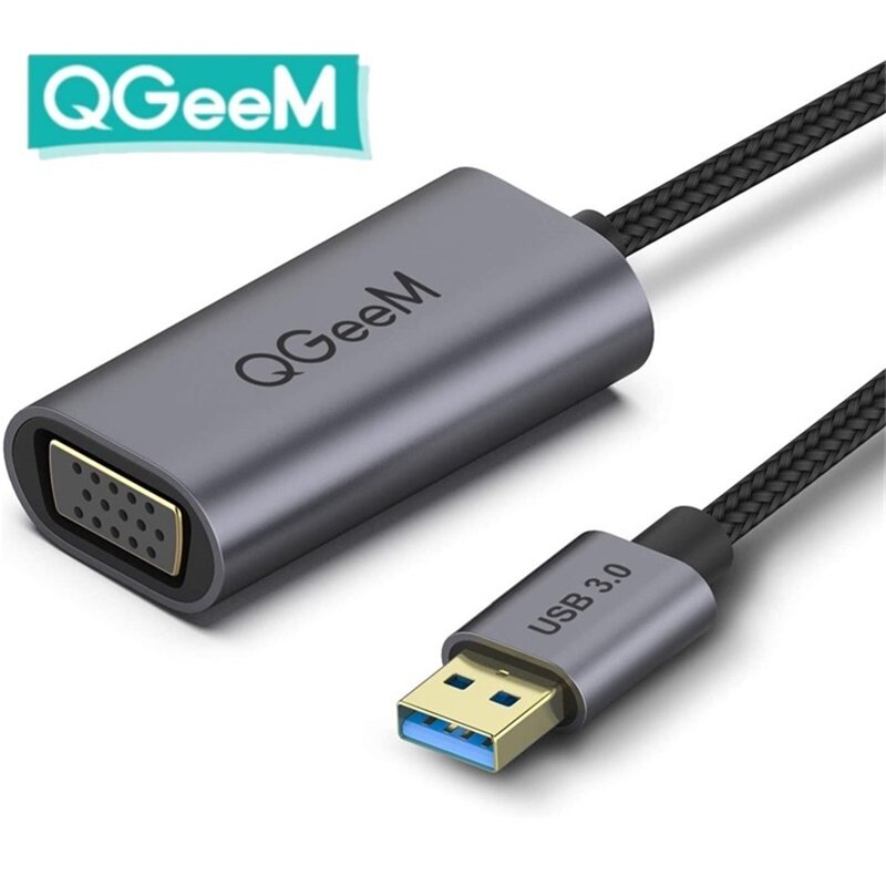 QGeeM QG-UA07-A USB to VGA Adapter USB 3.0 to VGA Adapter Multi-Display Video Converter for Mac OS PC Laptop Windows 7/8/8.1/1 MacBook Pro 2019/2018/2017