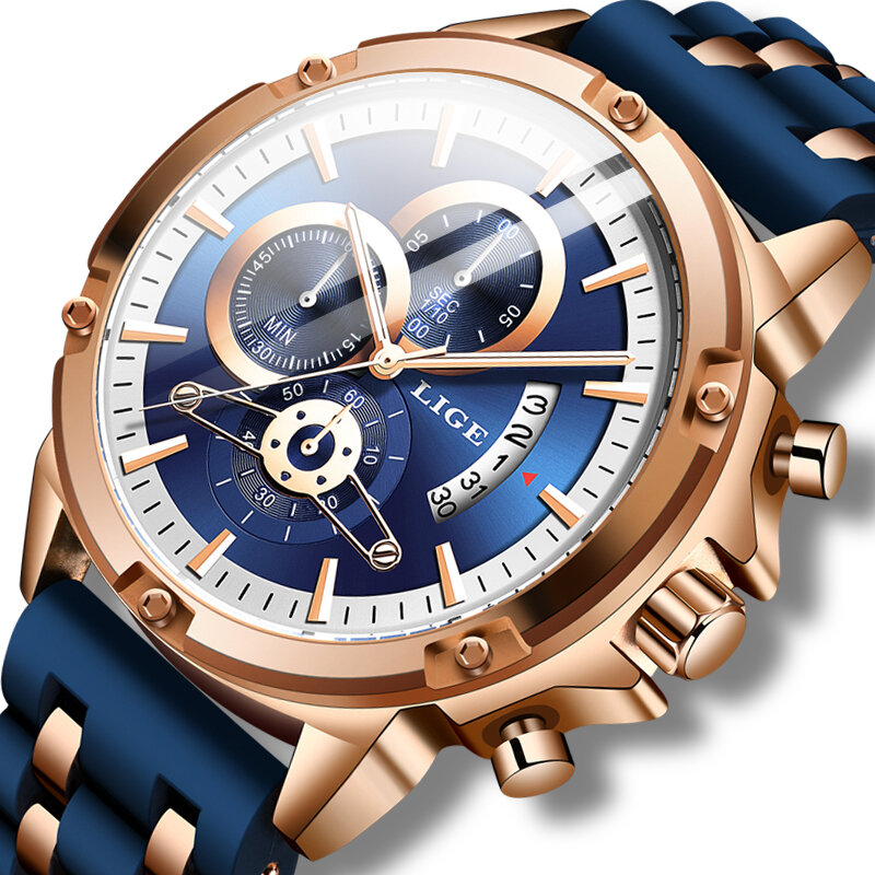 

LIGE 9907 Fashionable Calendar Date Display Men Wrist Watch Silicone Strap Quartz Watch