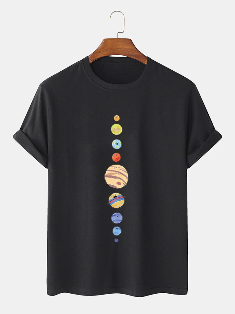 Mannen cartoon planeten print 100% katoen O-hals korte mouw T-shirt