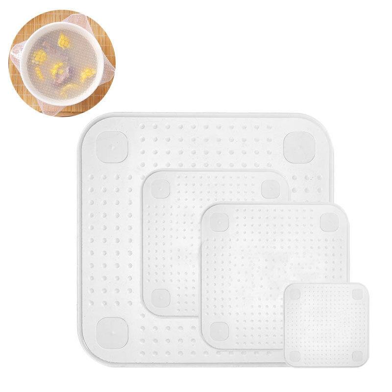 4 Unids Silicona Tapa de sello Reutilizable Estiramiento Tapa de envoltura de alimentos Tapa de olla cámping Cubierta de envoltura de vacío de cocina
