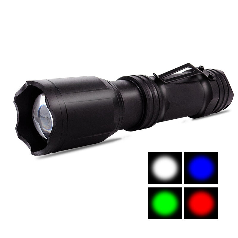 SL-A101 350LM LED+RGB 4-Colors Zoomable Flashlight USB Rechargeable LED Torch Waterproof Camp Light