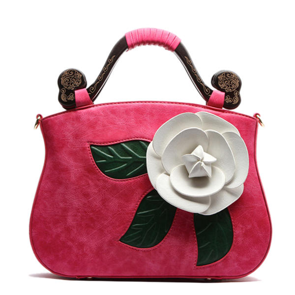 Vintage mode PU lederen Rose decoratieve handtas Crossbody tas voor vrouwen