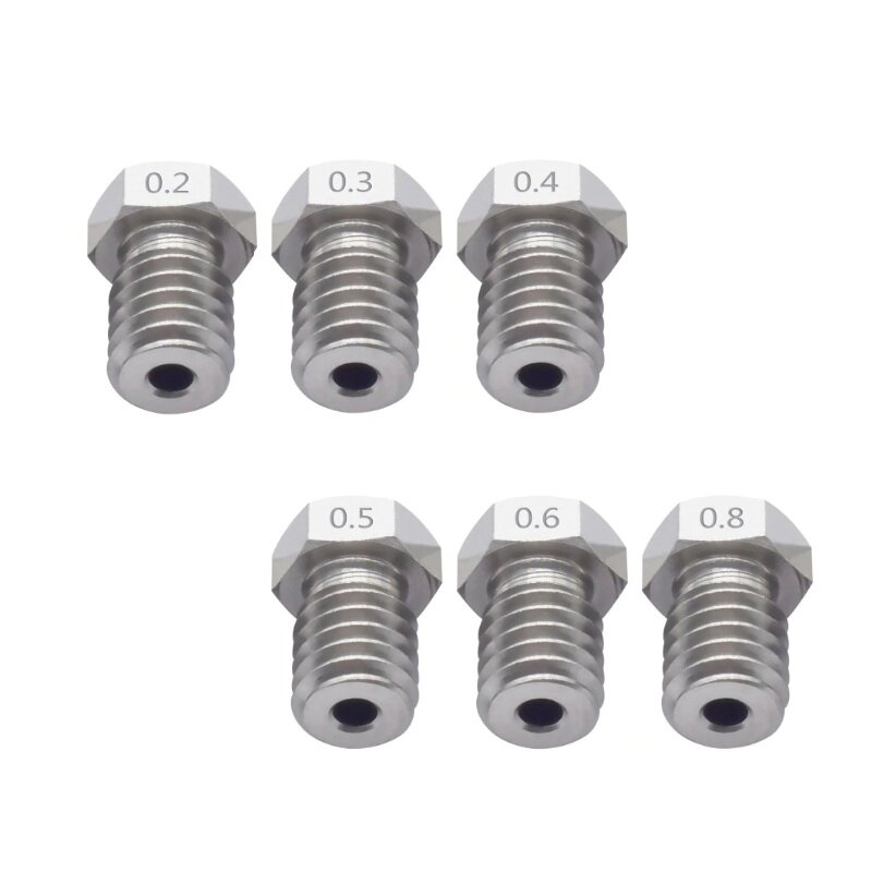 

TWO TREES® 6Pcs V6 Stainless Steel Nozzle 0.2/0.3/0.4/0.5/0.6/0.8mm M6 Thread for 3D Printer
