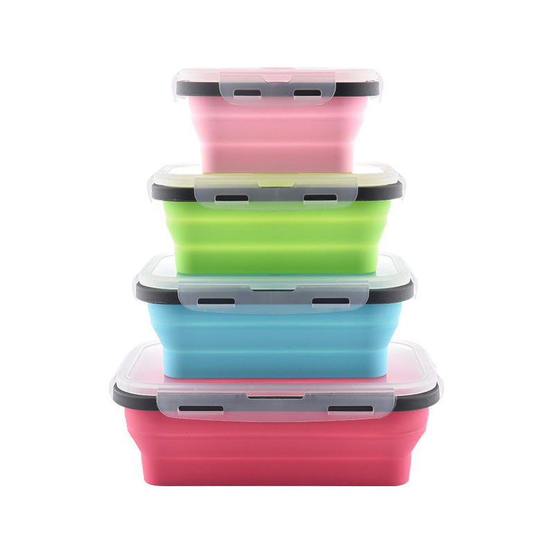 IPRee® 4 peças de recipiente de comida dobrável de silicone para almoço, piquenique, armazenamento fresco e talheres