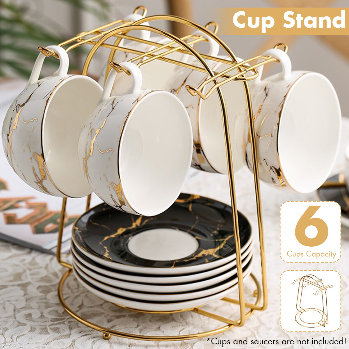 6 Cup Tree Stand Home Kitchen Tabletop Coffee Mug Holder Storage Organizer Rack