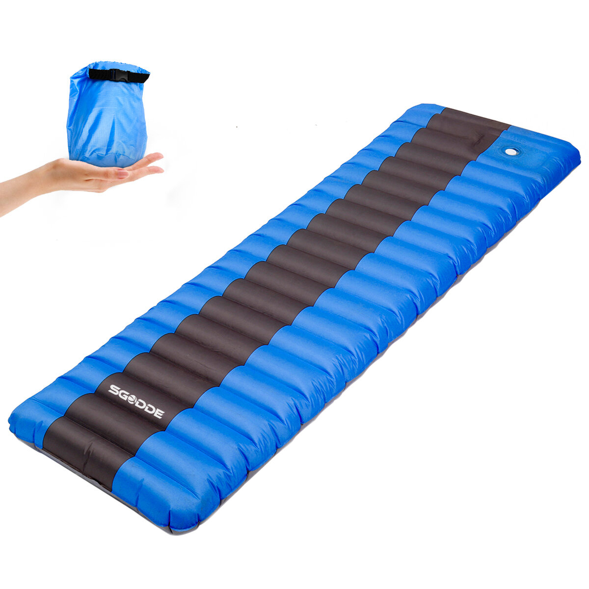 Colchonete inflável de esponja elástica para acampamentos ao ar livre. Colchão de ar ultraleve para caminhadas. Almofada inflável.