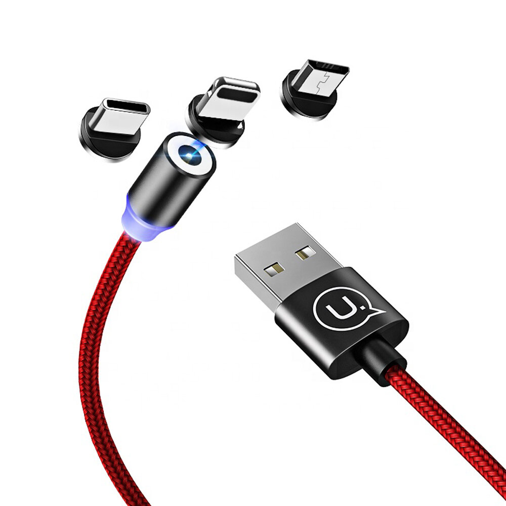 

USAMS 2.4A Micro USB Type C Lightning LED Indicator Fast Charging Magnetic Data Cable For iPhone XS 11Pro Huawei P30 Pro