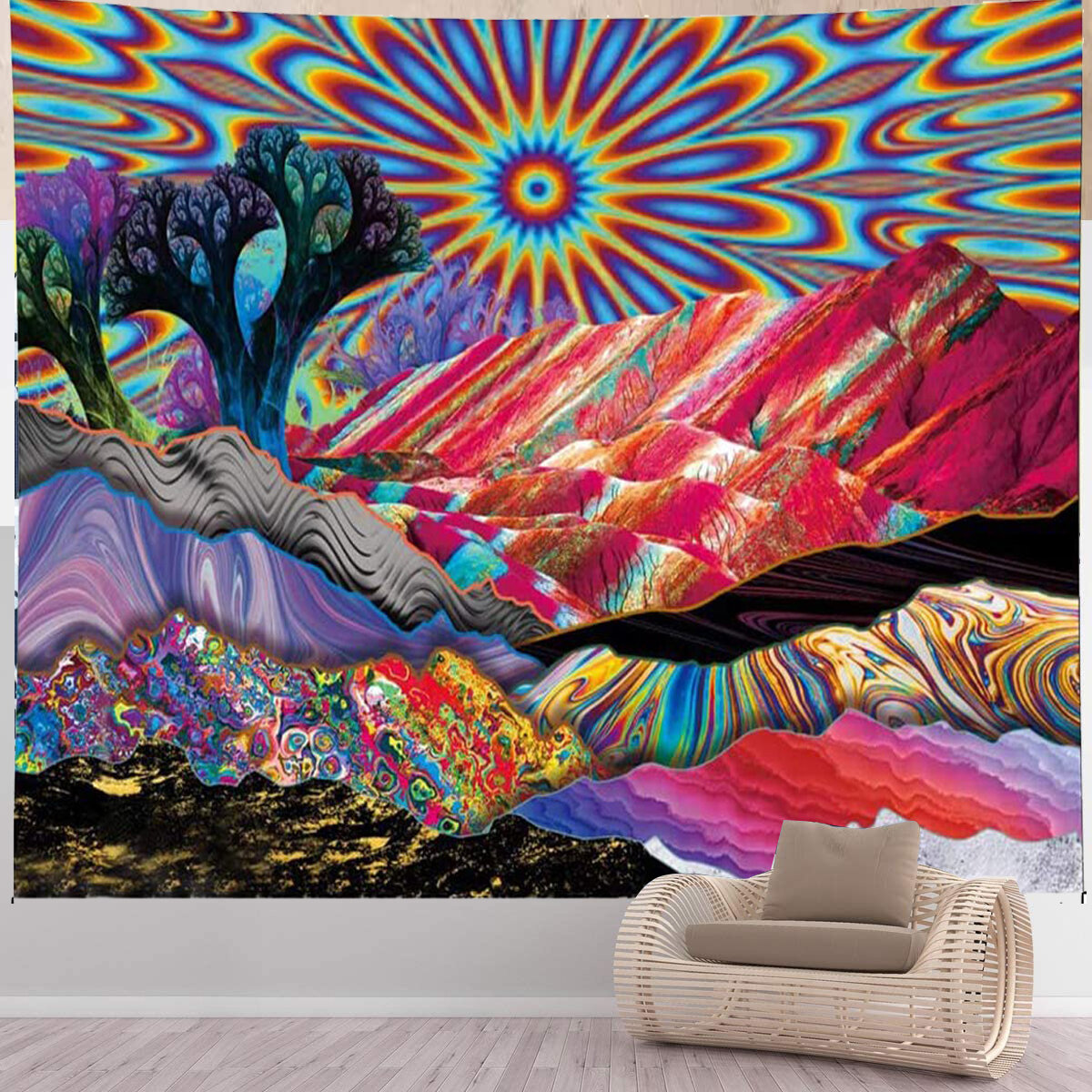 Abstract Oil Wall Blanket Mount Fuji Colorful Nature Landscape Hanging Tapestry Home Living Room Bed
