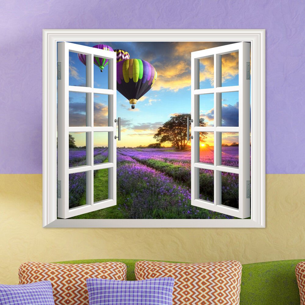 ملصقات جدارية للنافذة الاصطناعية ثلاثية الأبعاد من Lavender PAG ، ملصقات جدارية لغرفة بالون النار ، هدية لتزيين جدران ال