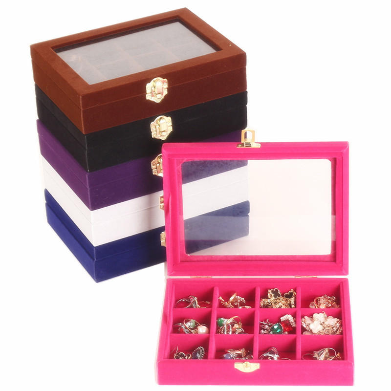 12 Grids Velvet Storage Organizer Jewelry Box Display