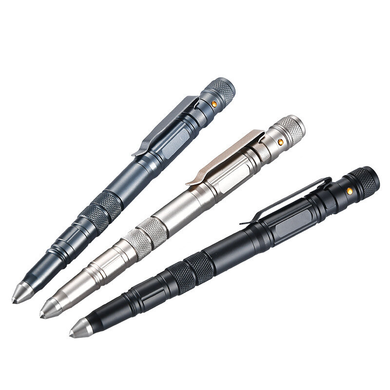 KALOAD EDC taktischer Stift aus Aluminiumlegierung mit Angriffskopf, Taschenlampe, Klinge, Outdoor-Notfall-Sicherheitswerkzeug